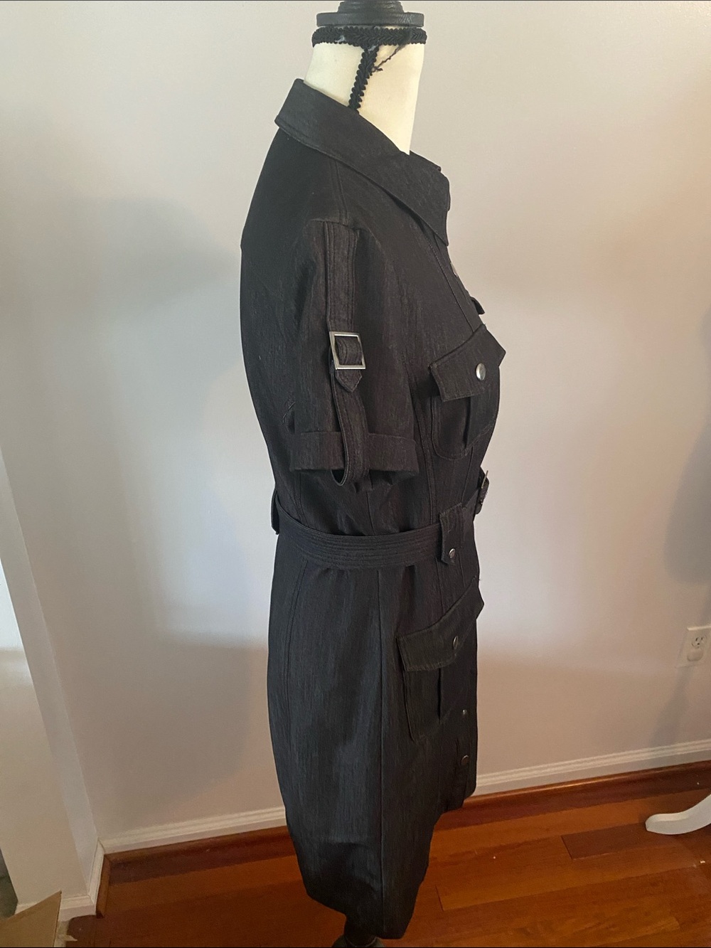 Calvin Klein military style size 4 dark wash dress dry cleaned - Picture 4 of 8